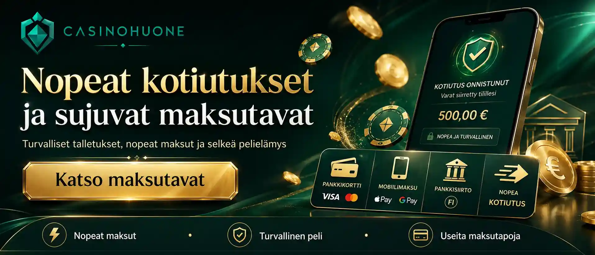 Turvalliset ja nopeat kotiutukset sekä maksutavat